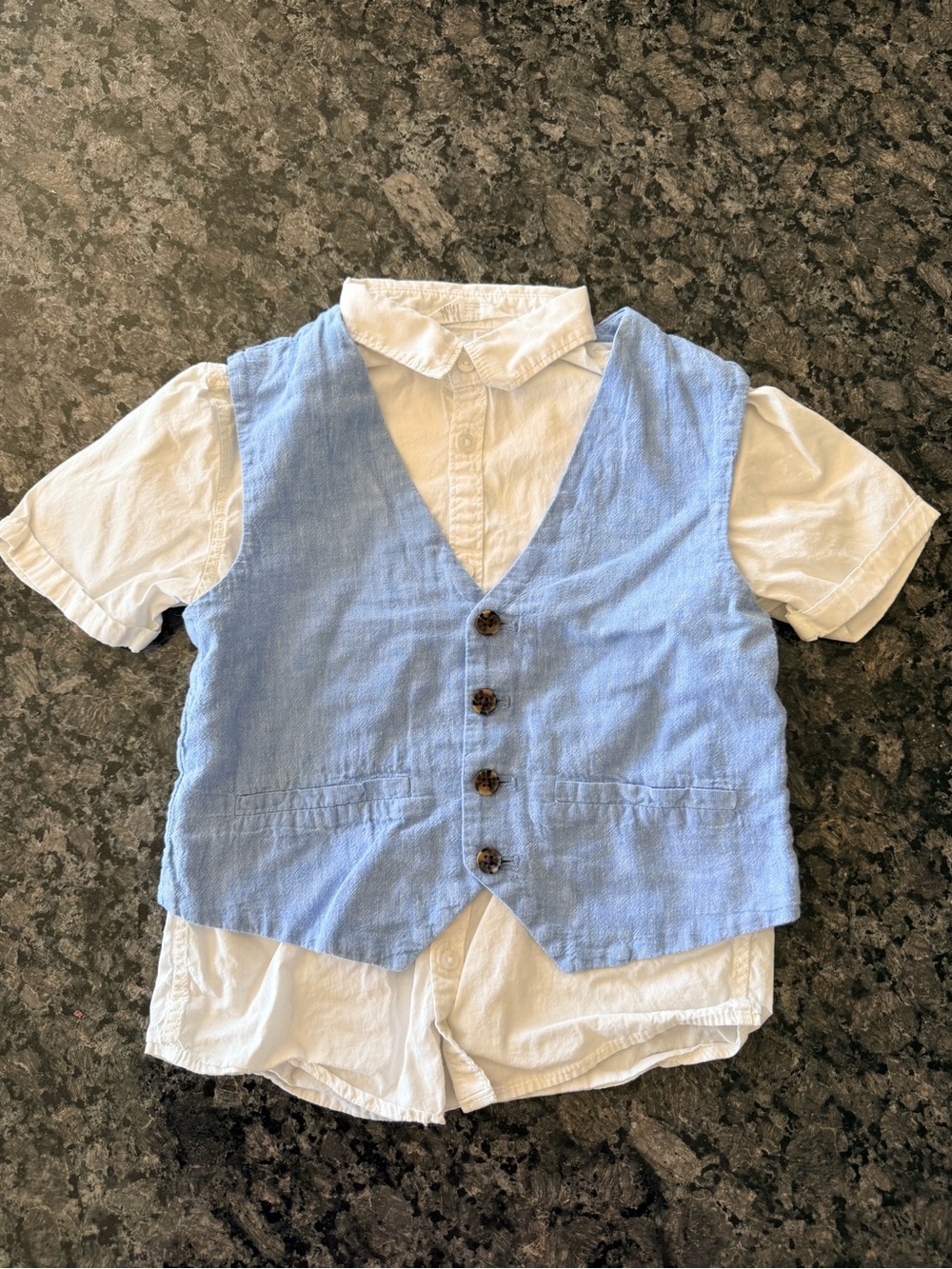 3/$15 H&M Ring Bearer Blue Linen Vest Outfit Size 6X Formal Wedding Outfit